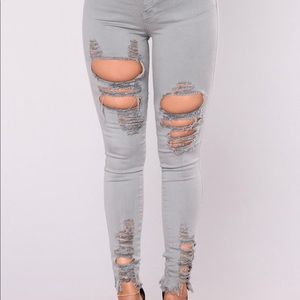 Grey Fashion Nova Ripped Jeans